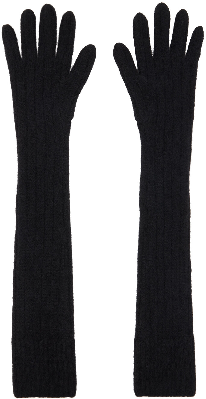 

Черные длинные перчатки в рубчик Dries Van Noten