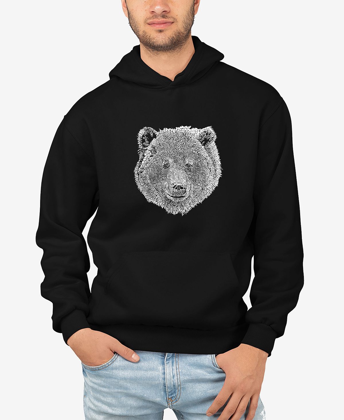 Мужская толстовка с капюшоном word art bear face LA Pop Art, черный три медведя медведи