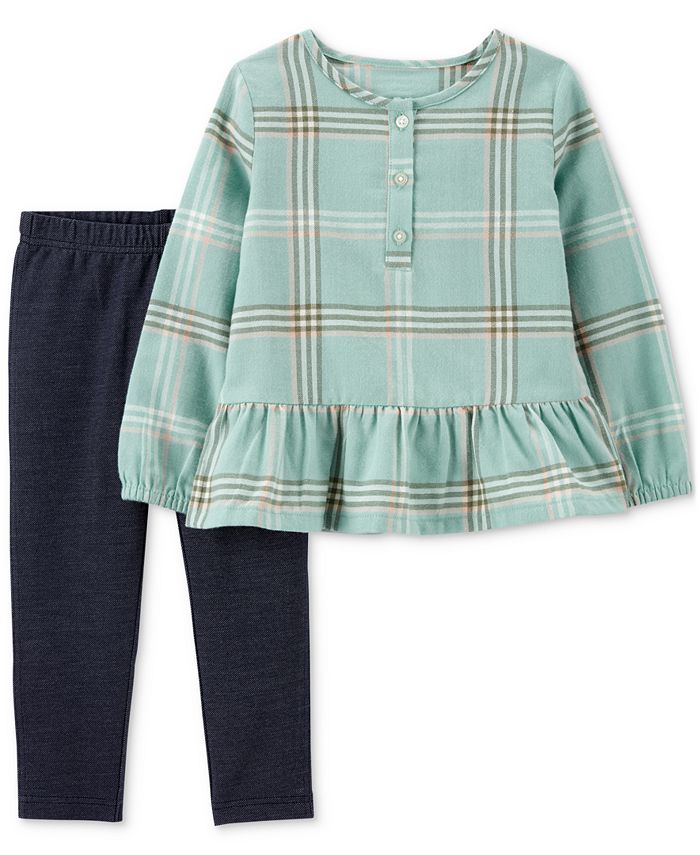 Рубашка в стиле беби-долл и трикотажные джинсовые леггинсы для маленьких девочек, комплект из 2 предметов Carter's, зеленый