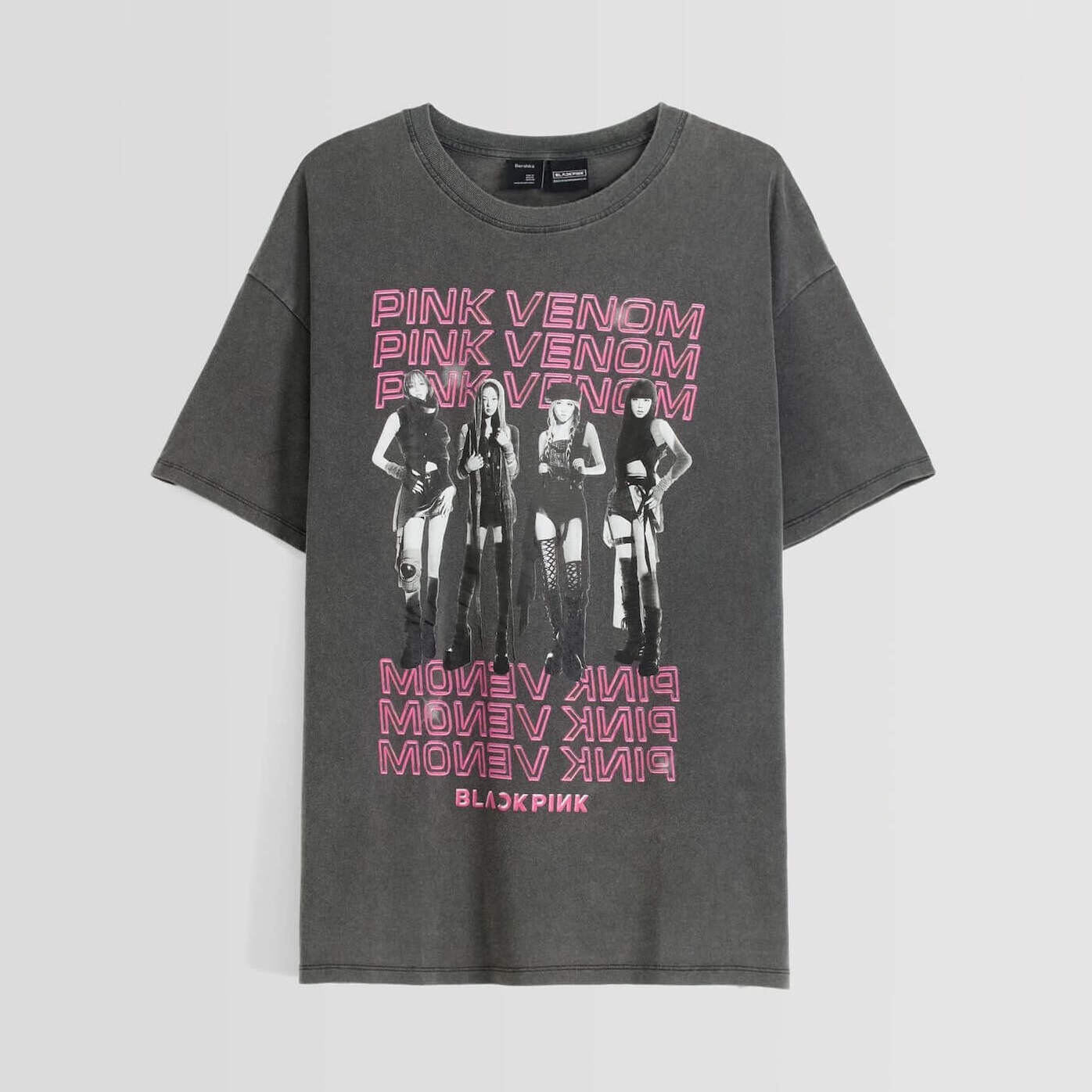 

Футболка Bershka Blackpink Print Oversize Short Sleeve, серый