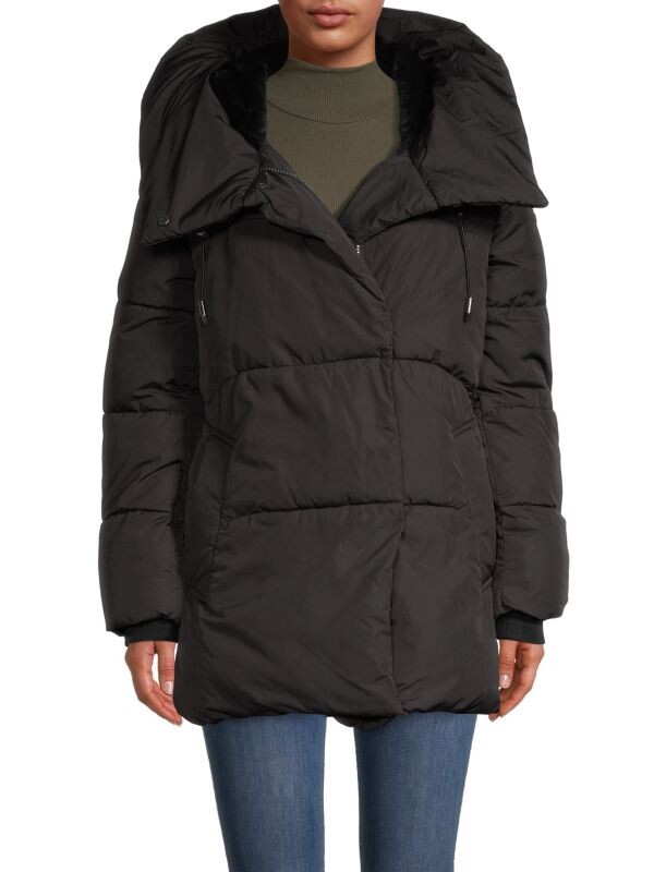 

Пуховик с капюшоном и подкладкой из искусственного меха BCBGMAXAZRIA Black