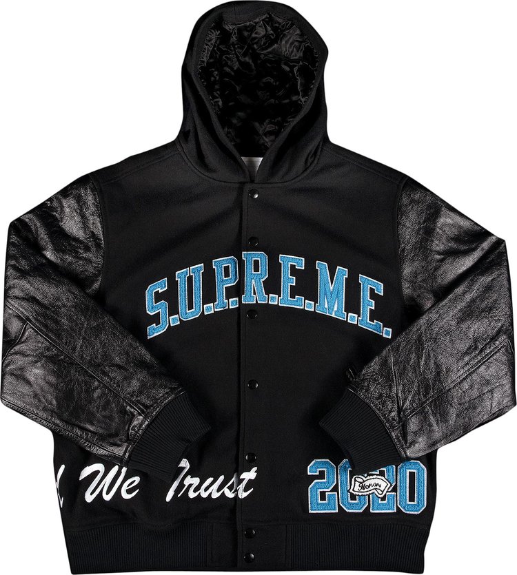 Куртка Supreme King Hooded Varsity Jacket 'Black', черный
