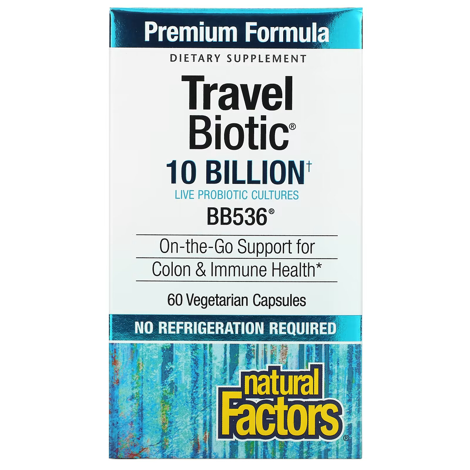 Natural Factors, Travel Biotic, BB536, 10 млрд жизнеспособных клеток, 60 растительных капсул naturesplus ультрапробиотики максимальная эффективность 40 млрд жизнеспособных клеток 60 растительных капсул