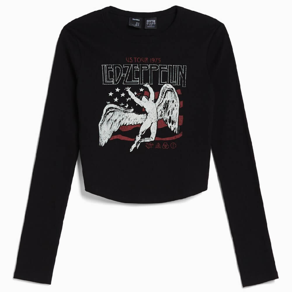 

Лонгслив Bershka Led Zeppelin, черный/бежевый