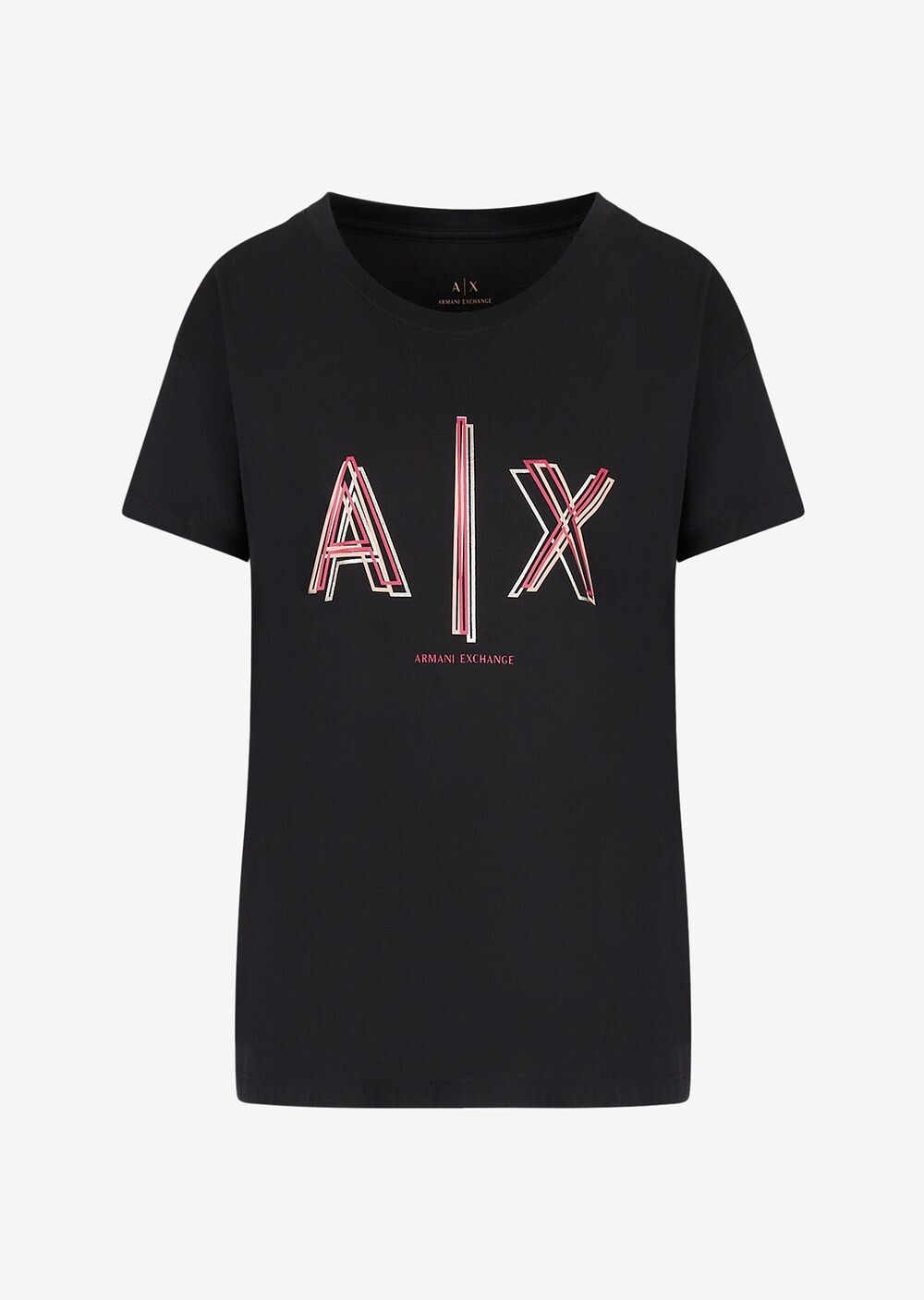 

Футболка бойфренда из хлопкового джерси с круглым вырезом и логотипом Armani Exchange, черный