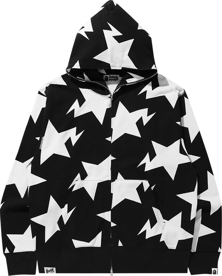 

Худи BAPE Relaxed Sta Pattern Full Zip Hoodie 'Black', черный