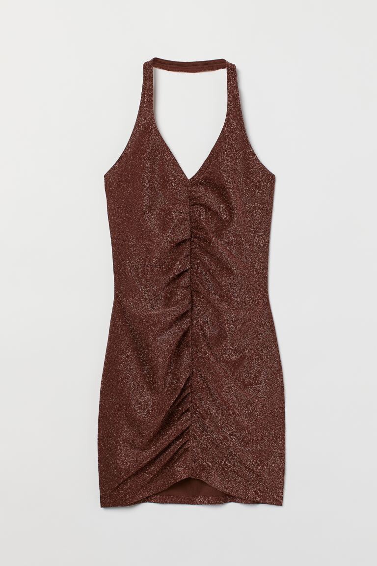 

Платье с застежкой на шее H&M, темно-коричневый/блеск