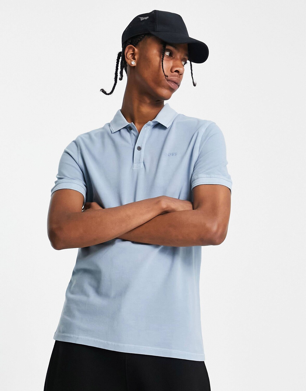 

Поло пастельного синего цвета с короткими рукавами BOSS Casual Prime