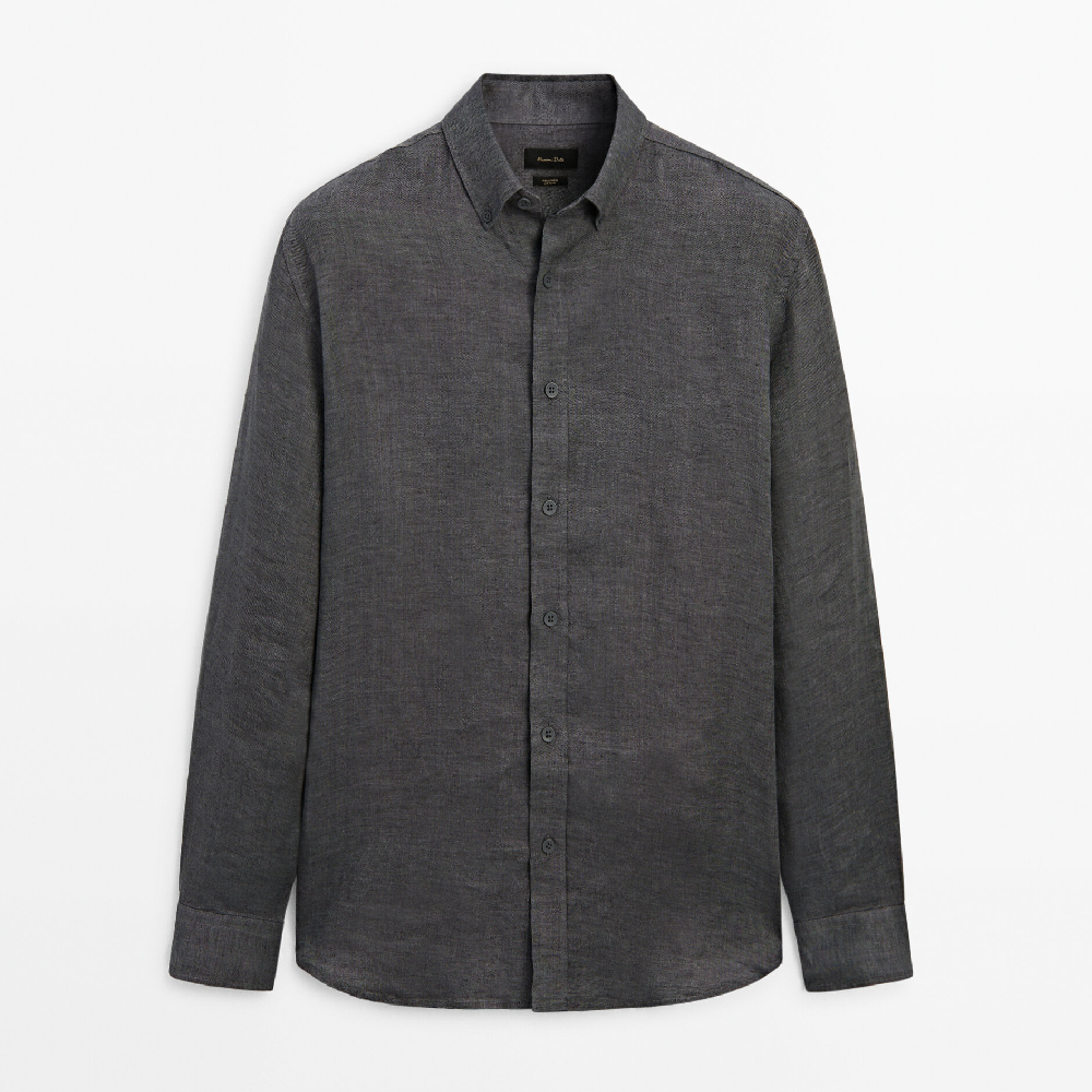 Рубашка Massimo Dutti 100% Linen Regular Fit, темно-серый фото