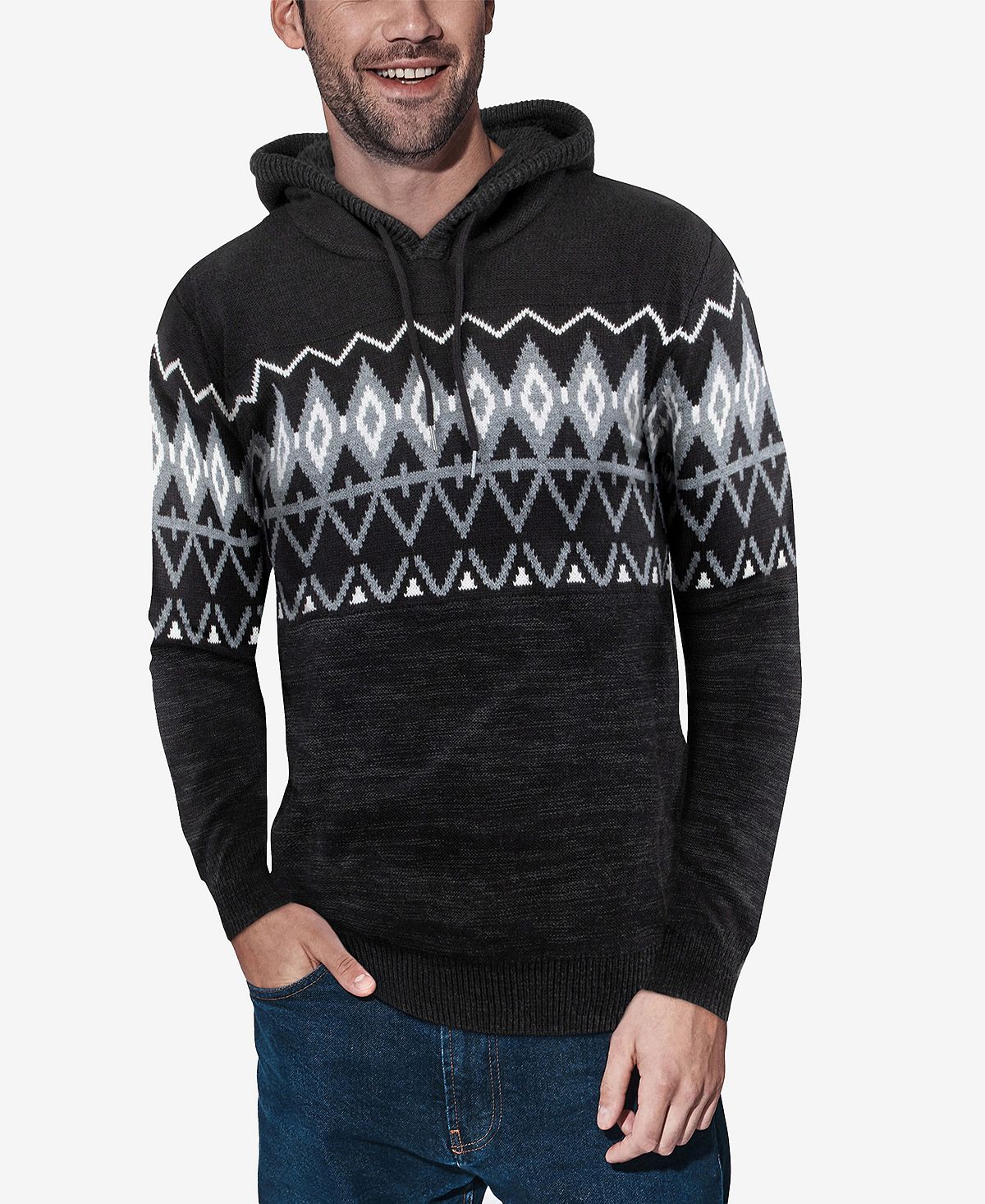 Мужской свитер с капюшоном с цветными блоками X-Ray, черный свитер джемпер с длинным рукавом мягкий зимний пуловер в полоску с пэчворком и узором вязаный свитер вязаный свитер