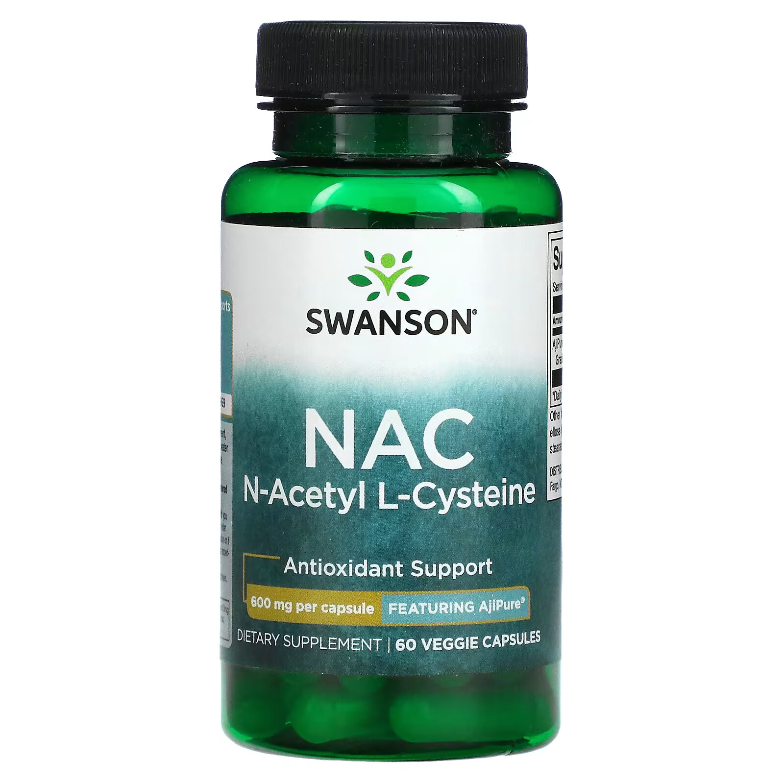 Swanson, NAC, N-ацетил L-цистеин, 600 мг, 60 растительных капсул natural factors nac n ацетил l цистеин 600 мг 60 вегетарианских капсул