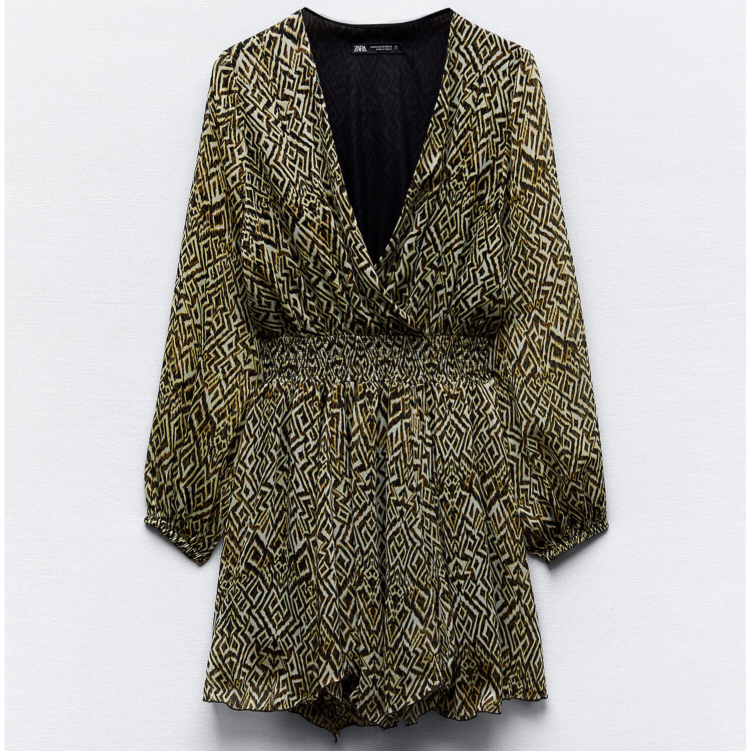 

Платье Zara Printed Mini, экрю/хаки