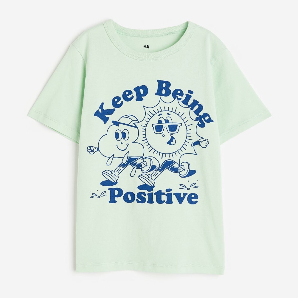 

Футболка H&M Kids Printed Cotton Positive, светло-зеленый