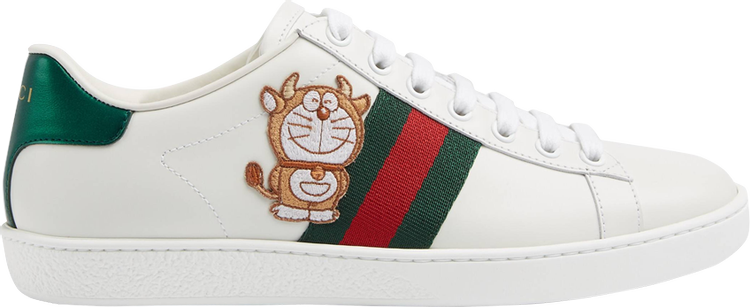 Кроссовки Doraemon x Gucci Wmns Ace Ivory Devil Patch, слоновая кость - фото