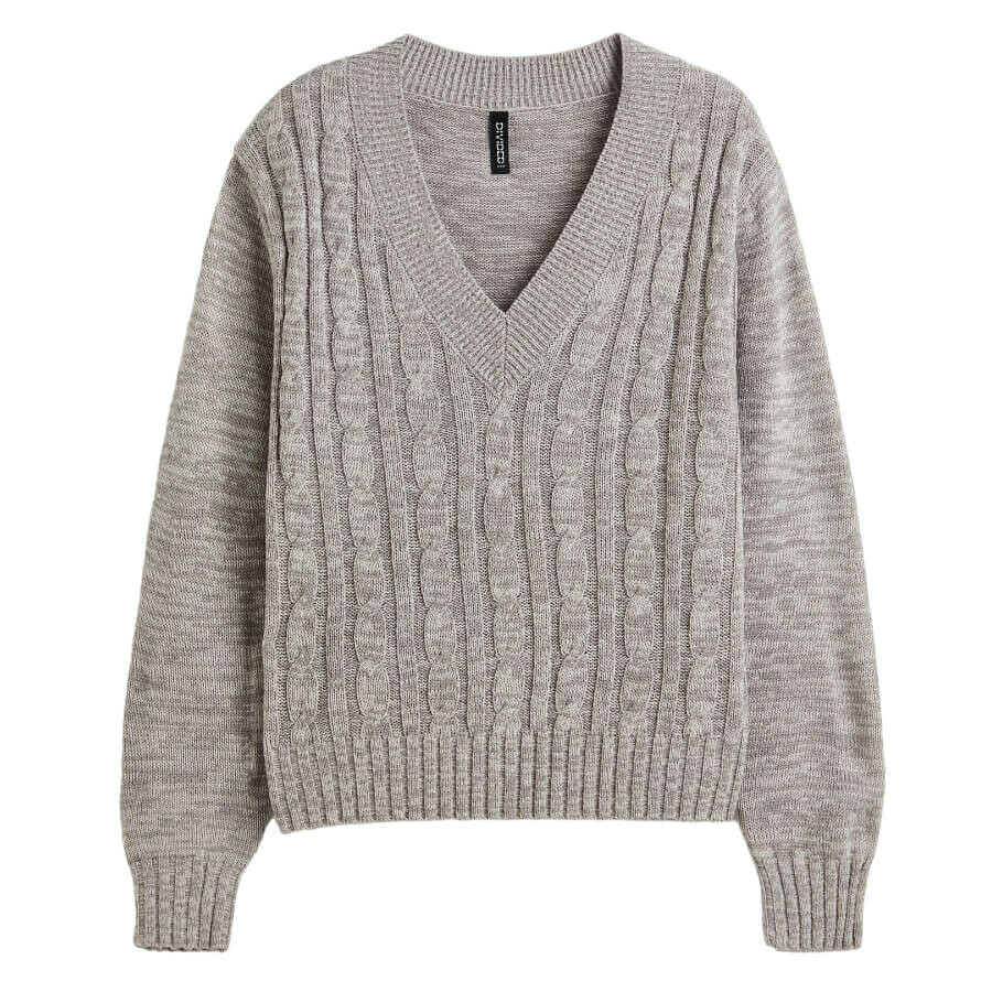 

Джемпер H&M Divided V-neck Cable-knit, светло-серый меланж