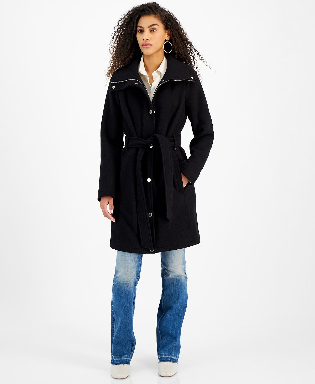 

Миниатюрное пальто с поясом, созданное для macy's Michael Kors, черный