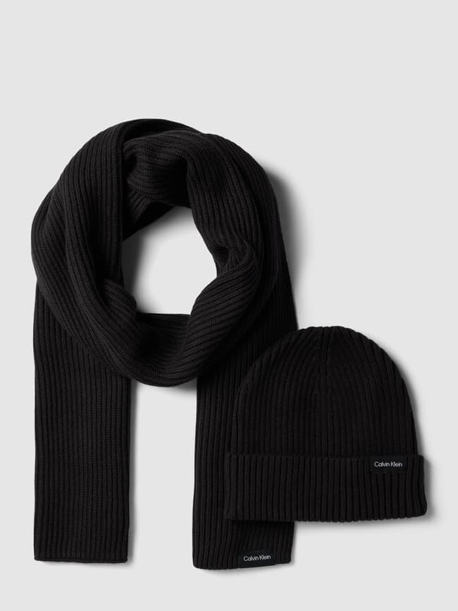 

Комплект шапка и шарф из смеси хлопка и кашемира Calvin Klein, черный