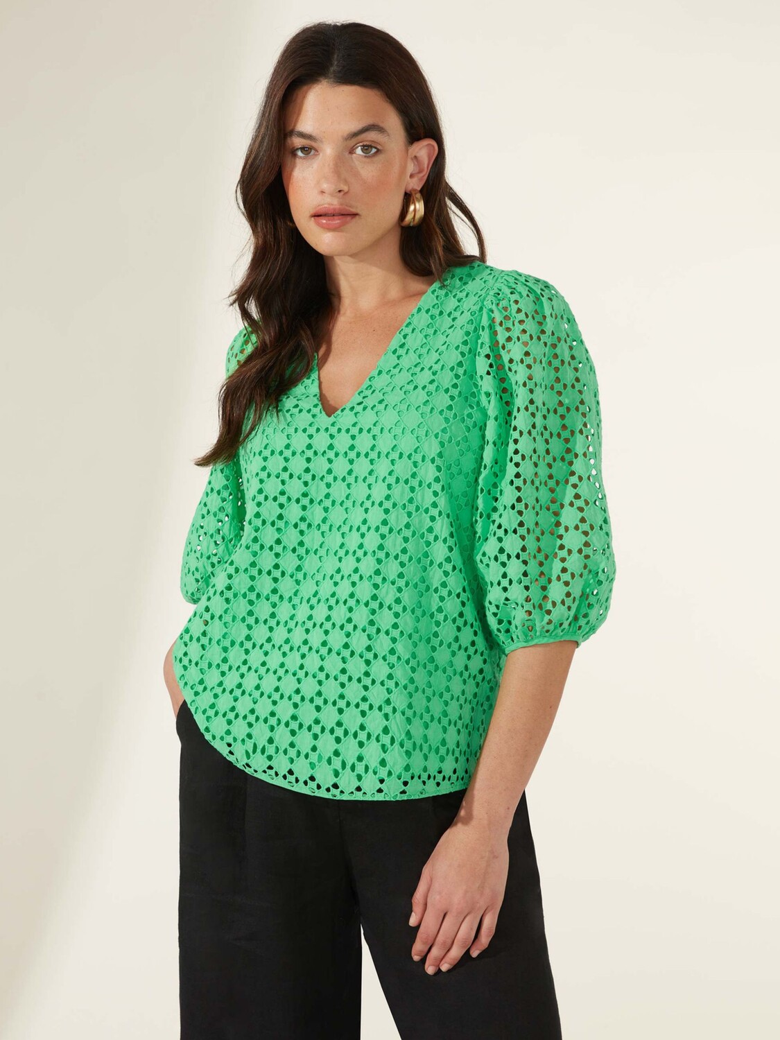 

Ro&Zo Broderie Кружевная блузка с пышными рукавами, зеленая