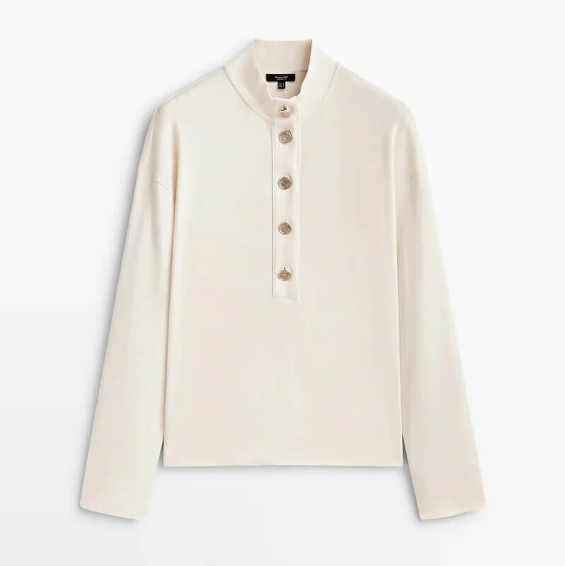 

Свитшот Massimo Dutti Cotton Henley, бежевый