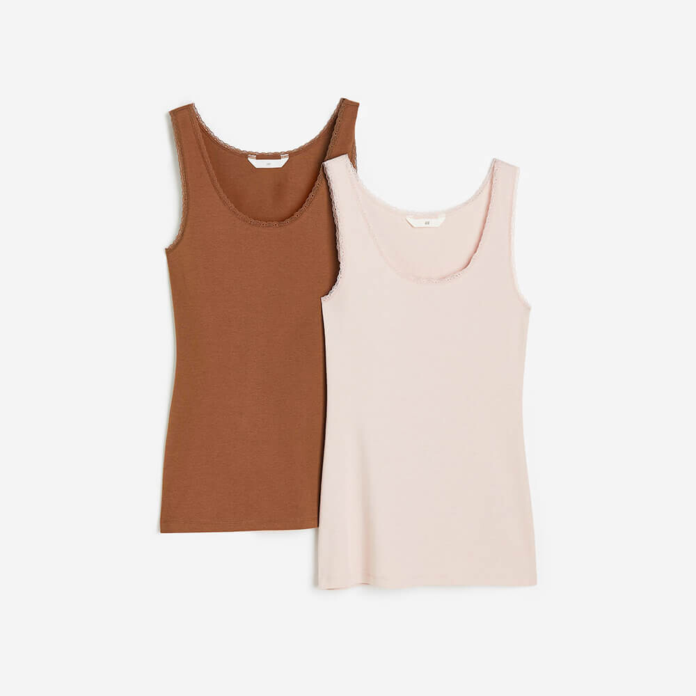 

Комплект топов H&M Lace-trimmed Tank, 2 предмета, светло-розовый/коричневый