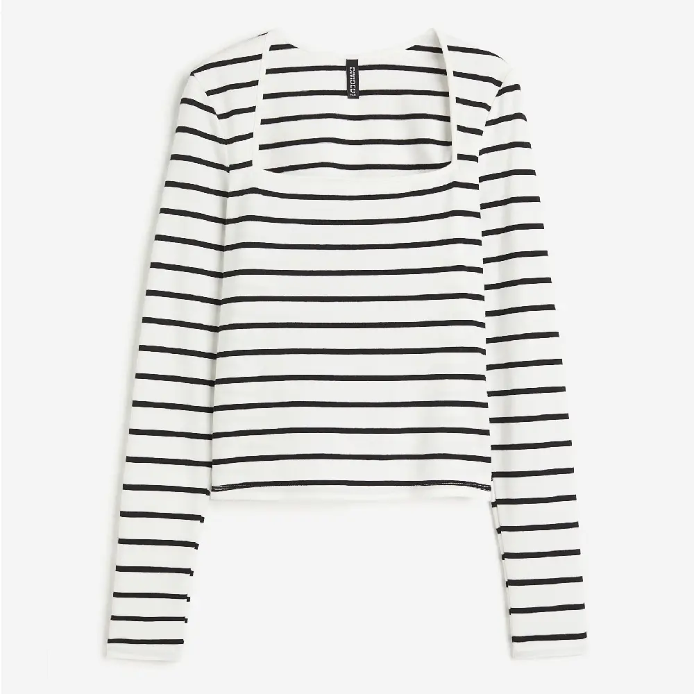 

Лонгслив H&M Square-neck Jersey, кремовый/черный