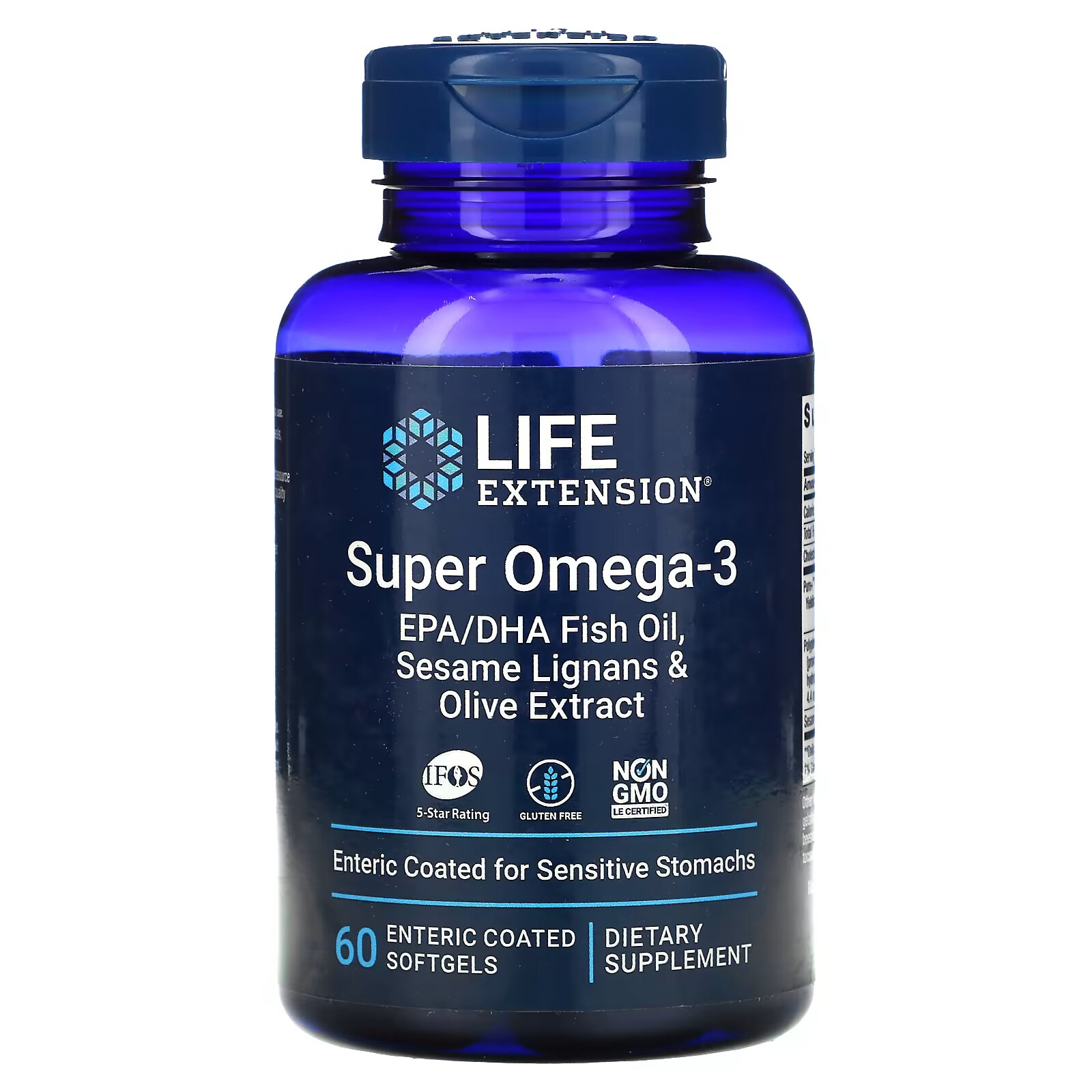 

Life Extension, Super Omega-3, рыбий жир с ЭПК и ДГК, лигнанами кунжута и экстрактом оливы, 60 капсул, покрытых кишечнорастворимой оболочкой