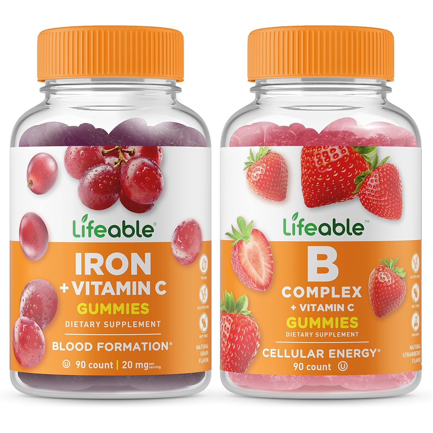 Набор витаминов Lifeable Iron With Vitamin C + B Complex, 2 предмета, 90 таблеток набор витаминов lifeable vitamin c 1050 mg