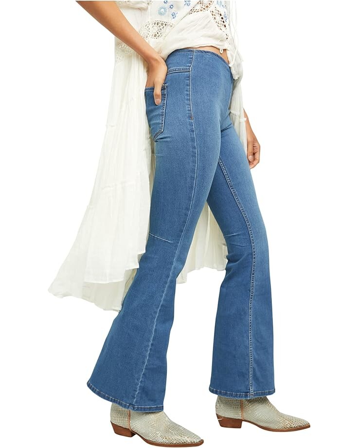 шорты free people get free chambray pull on цвет lady liberty Джинсы Free People Penny Pull-On Flare, цвет Echo Blue