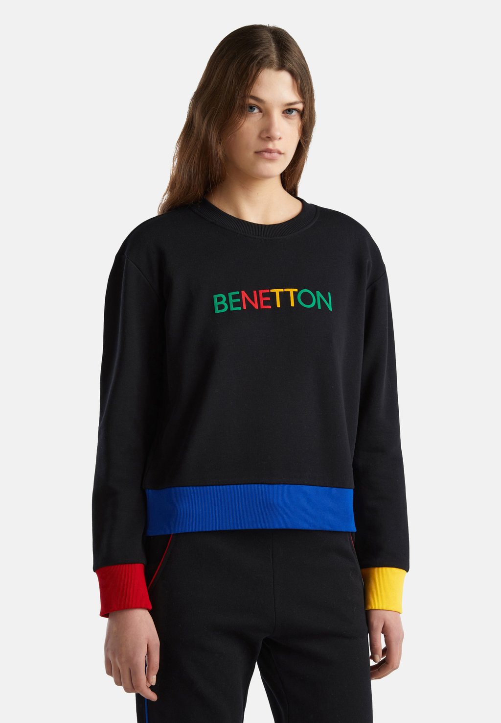 Толстовка WITH LOGO PRINT United Colors of Benetton, черный толстовка with logo print united colors of benetton цвет red