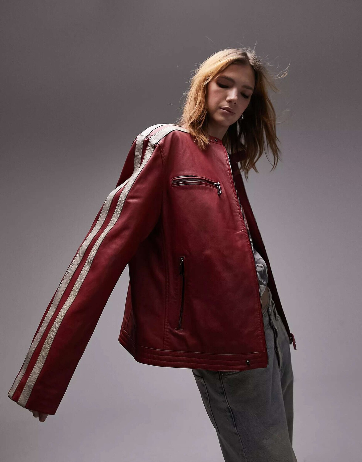 

Красная кожаная мотокуртка Topshop, Красный