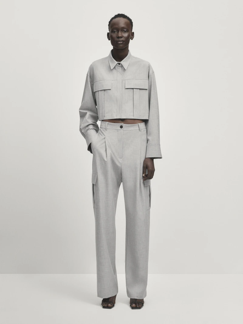 

Укороченная рубашка с карманами - ателье Massimo Dutti, серый