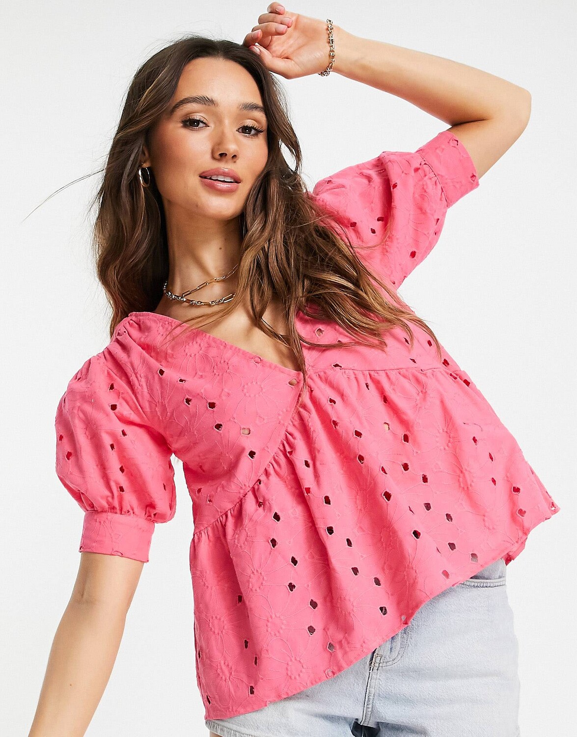 

Розовый халат с баской и пышными рукавами ASOS DESIGN