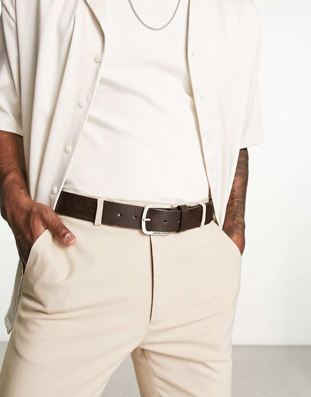 

Коричневый ремень из искусственной кожи с тиснением Jack & Jones