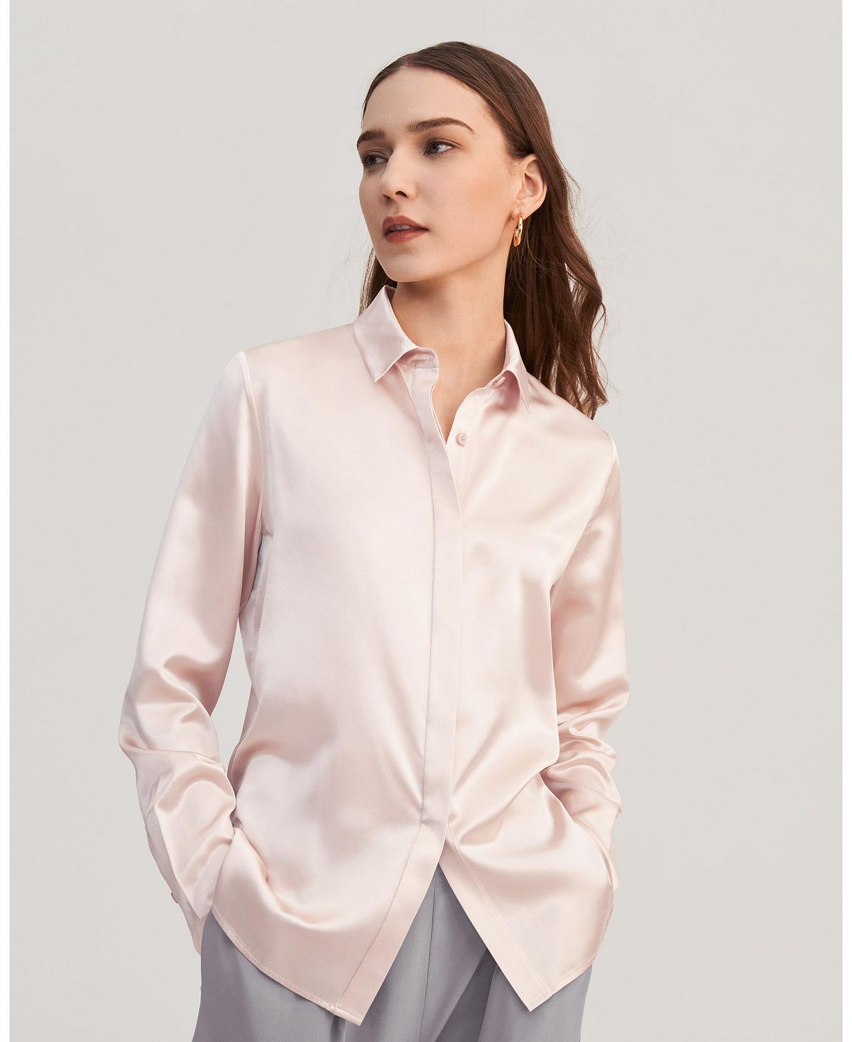 Женская базовая шелковая рубашка со скрытой планкой LILYSILK