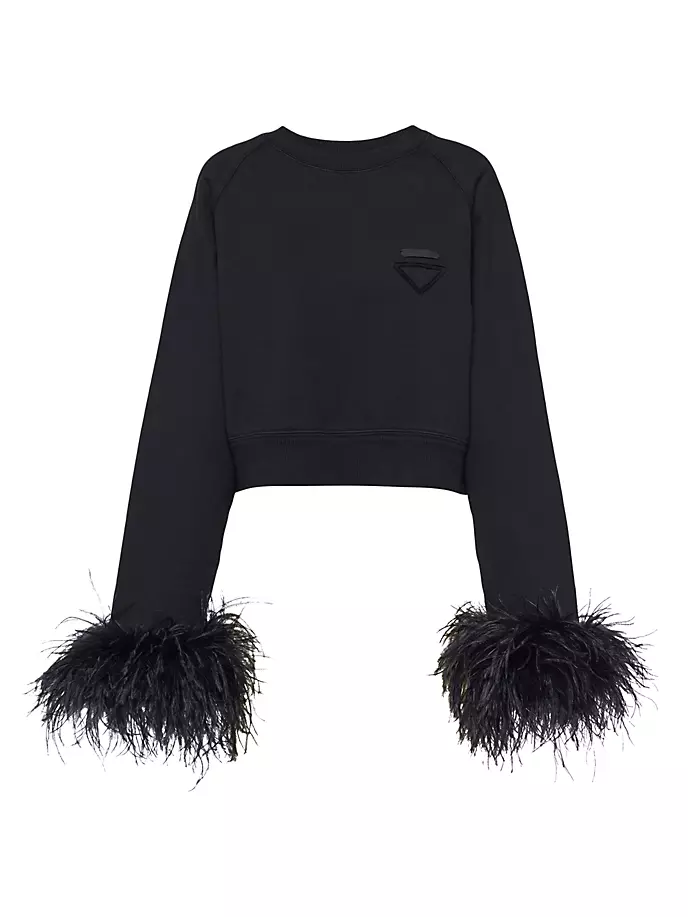 

Толстовка с круглым вырезом и отделкой из перьев Prada, черный
