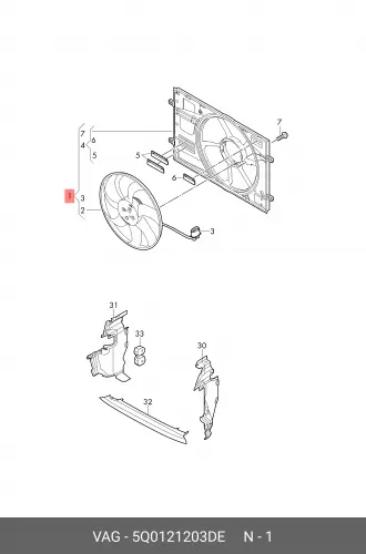Диффузор радиатора охлаждения с вентилятором 5Q0121203DE VAG