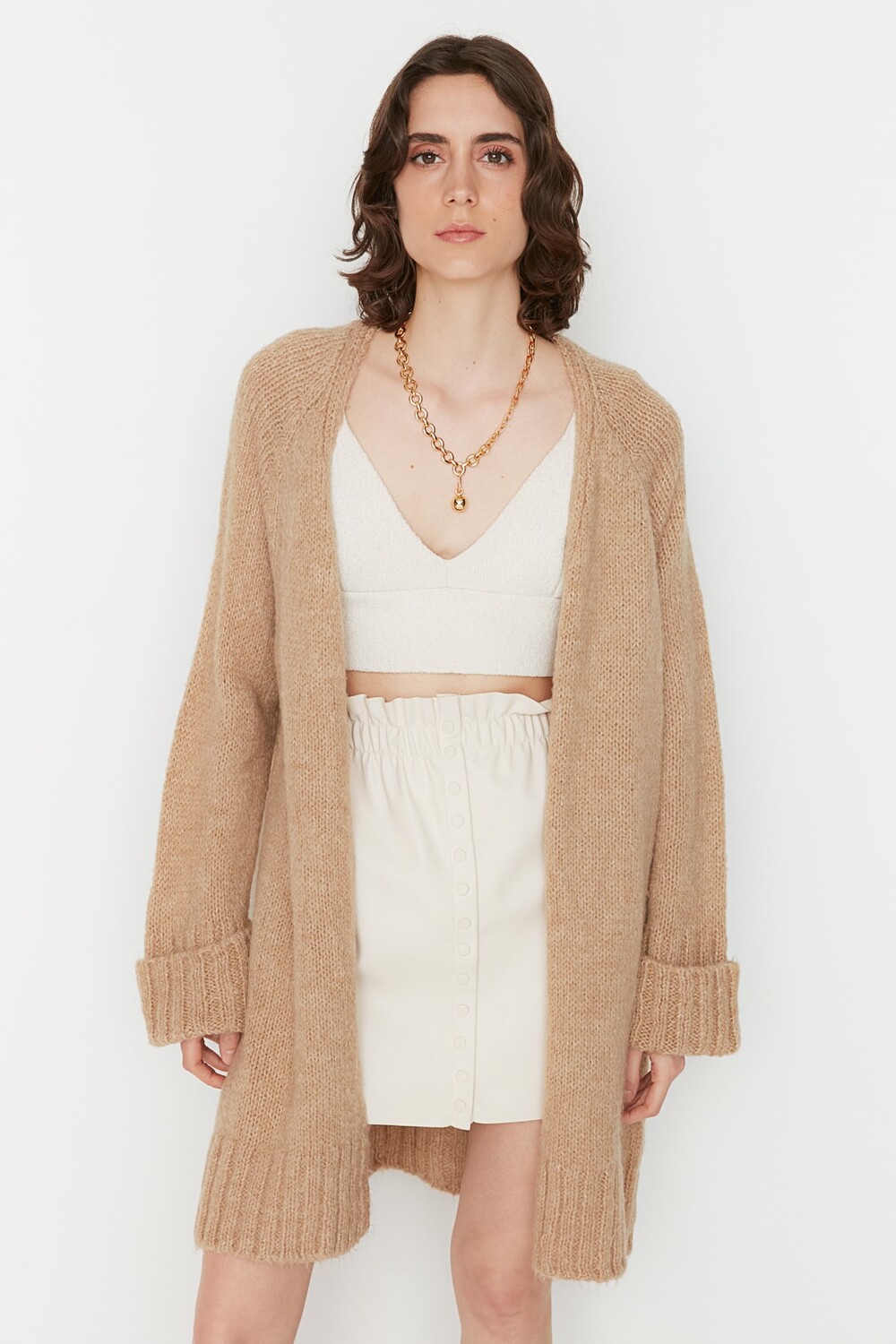 

Кардиган Trendyol Camel из мягкого текстурированного трикотажа