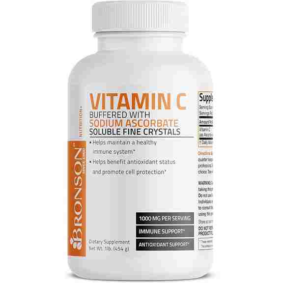 Витамин С некислотный забуференный Bronson Buffered Vitamin C Ascorbic Acid Crystals 1000 мг, 454 г