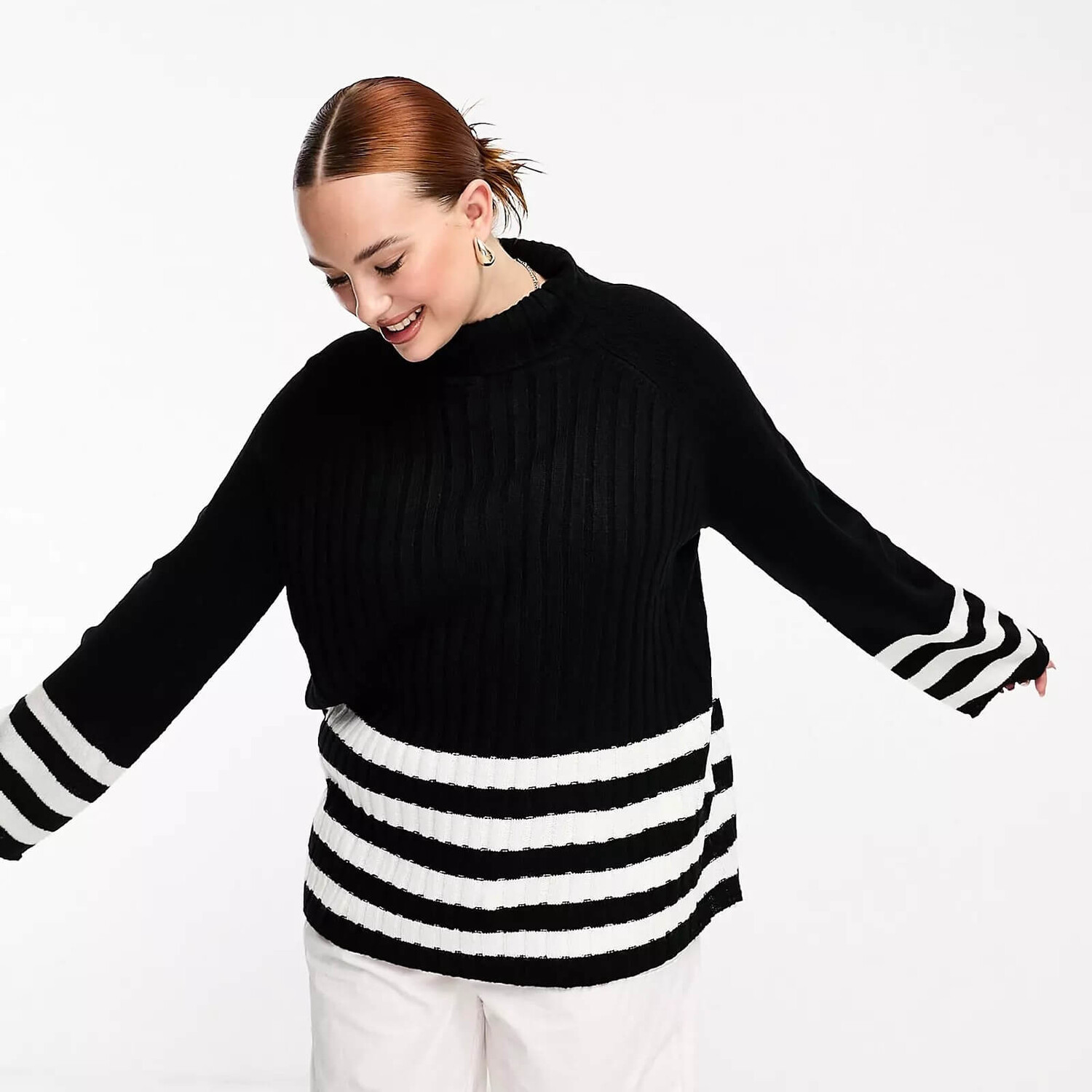 

Джемпер Threadbare Plus Delilah Roll Neck Oversized In Stripe, черный/белый