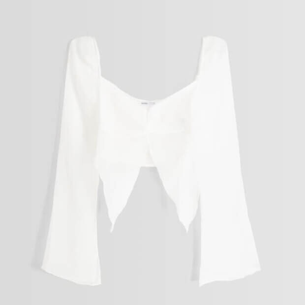 

Блузка с длинными рукавами Bershka Cropped With Chiffon Detail, белый