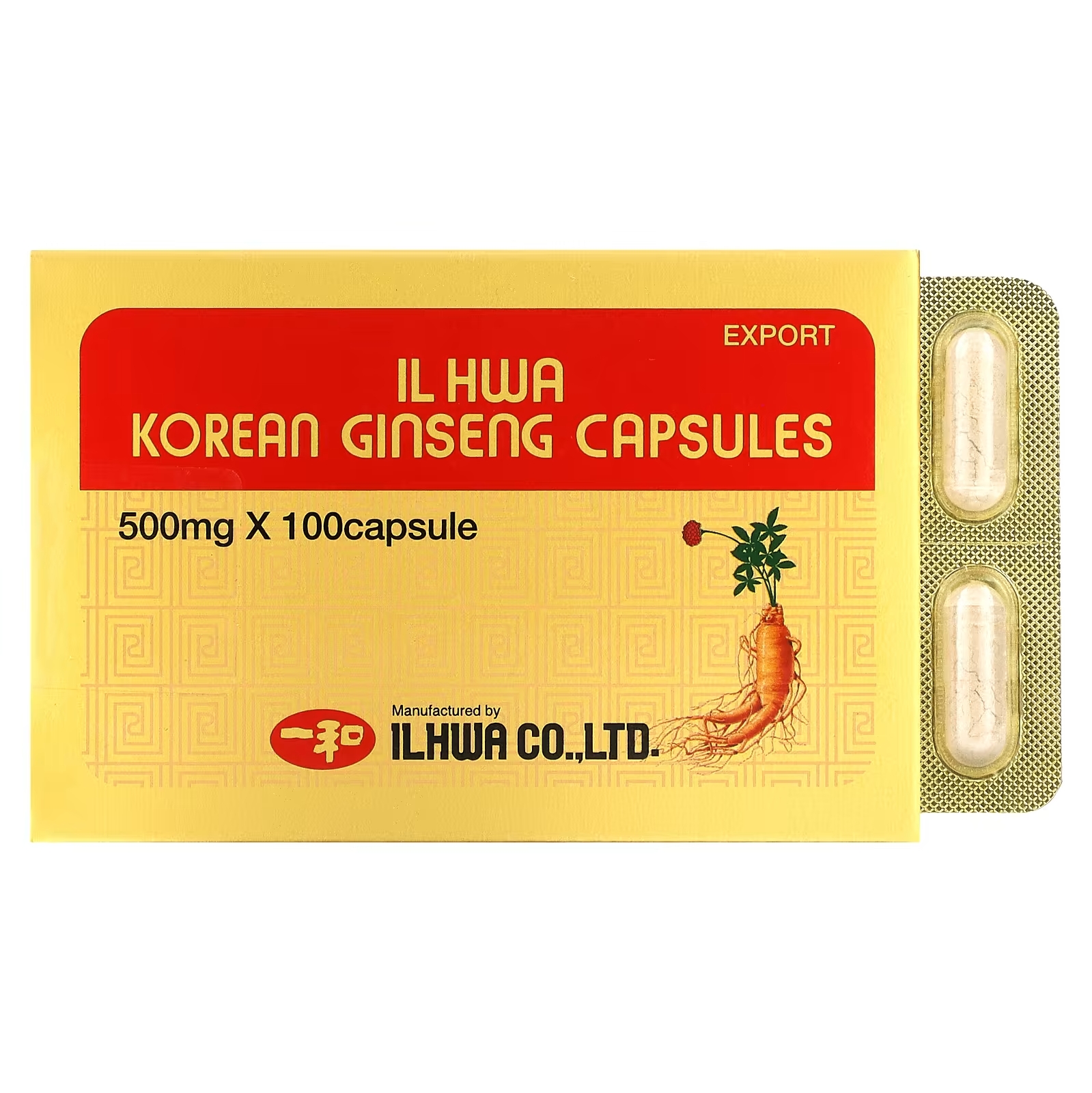 Ilhwa Капсулы с корейским женьшенем 500 мг, 100 капсул капсулы омега 3 с красным корейским женьшенем 3 уп по 180 капсул