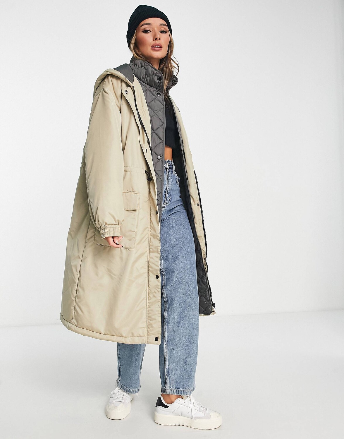 

Стеганая гибридная парка с камнем ASOS DESIGN, Серый