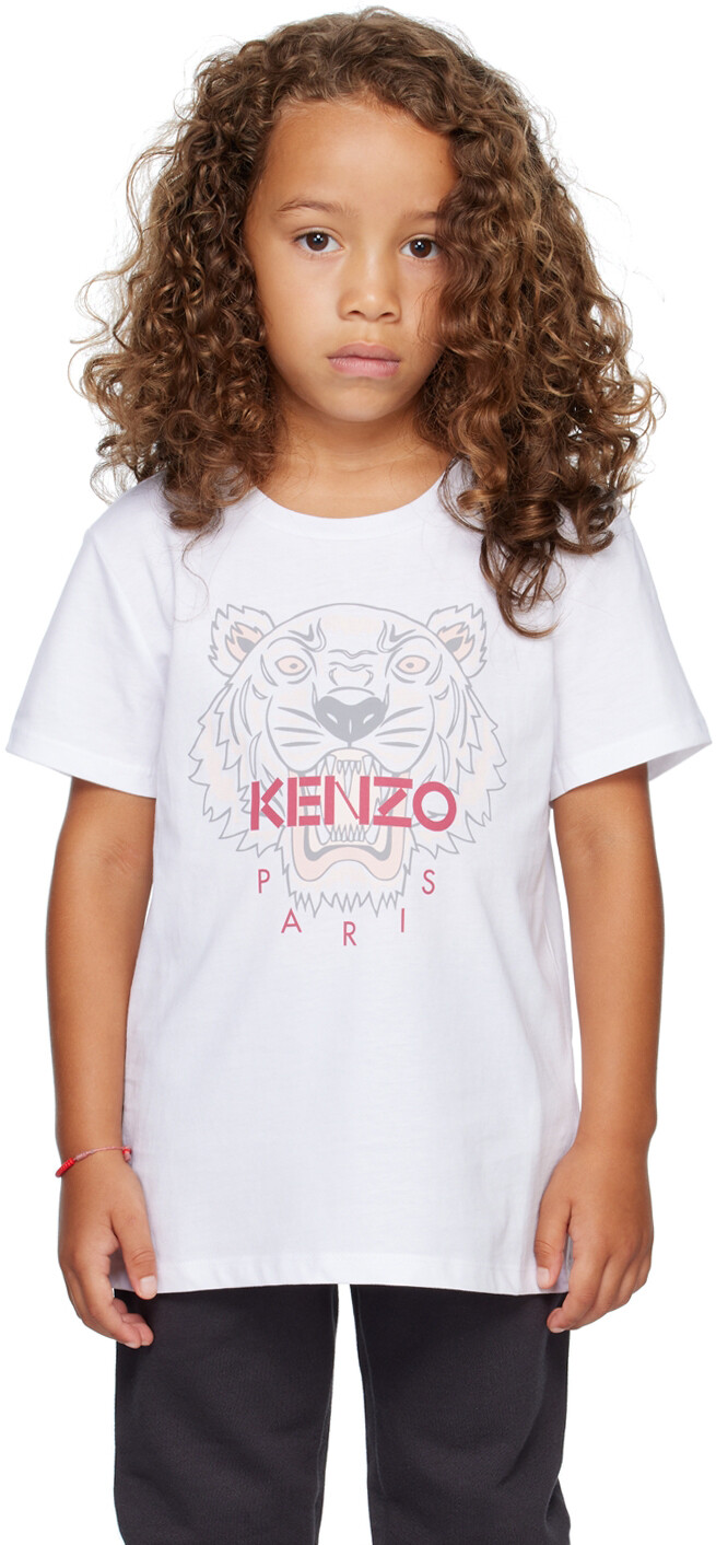 

Детская белая футболка с тигром Kenzo