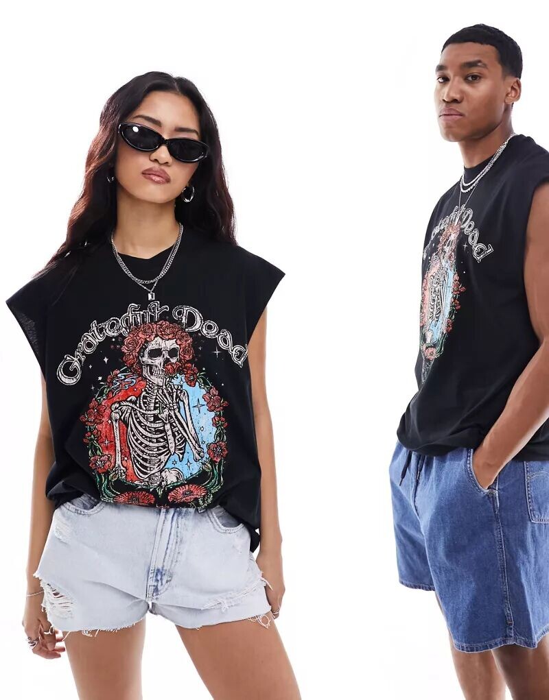 

Черная объемная майка унисекс с принтом Grateful Dead, лицензированная ASOS