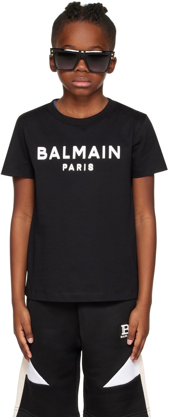 

Детская черная флокированная футболка Balmain