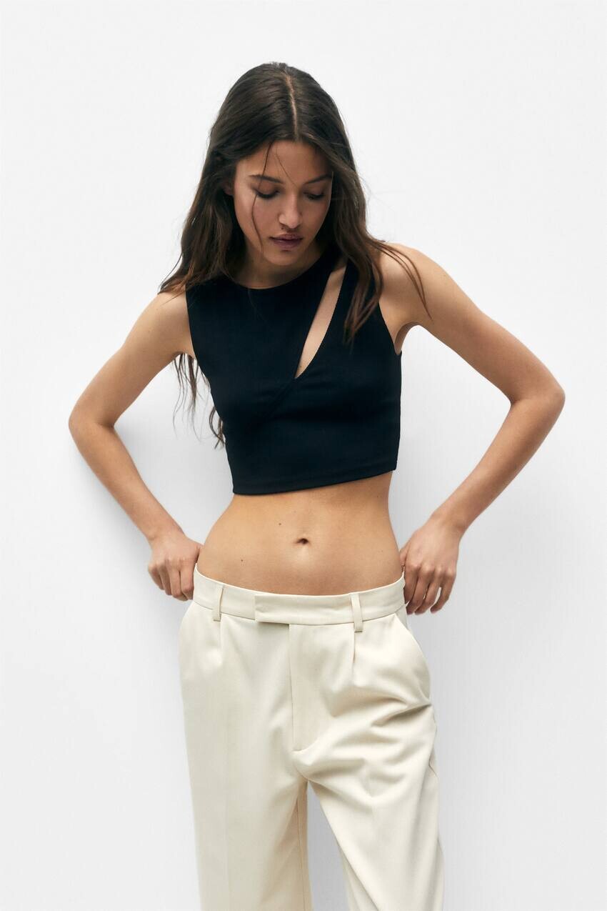 

Укороченный топ с вырезами Pull&Bear, черный