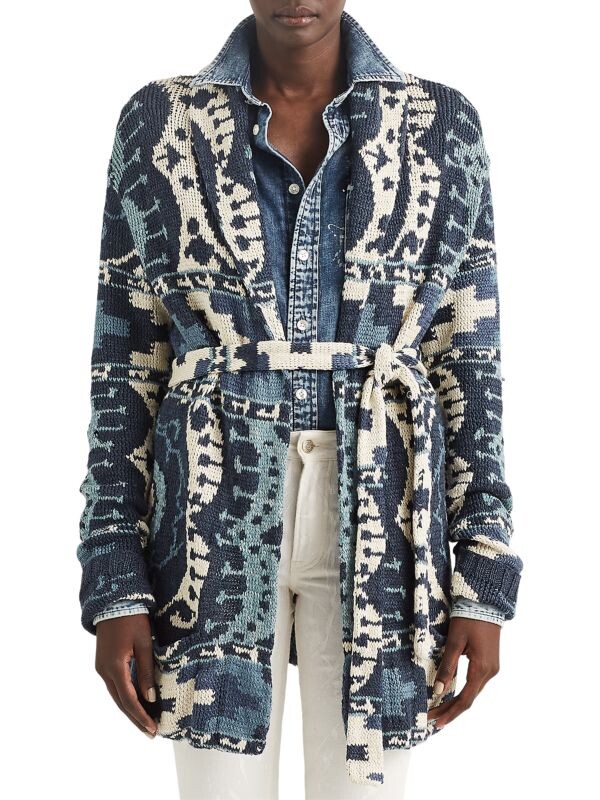

Льняно-шелковый кардиган с отложным воротником Ralph Lauren Collection Blue multi