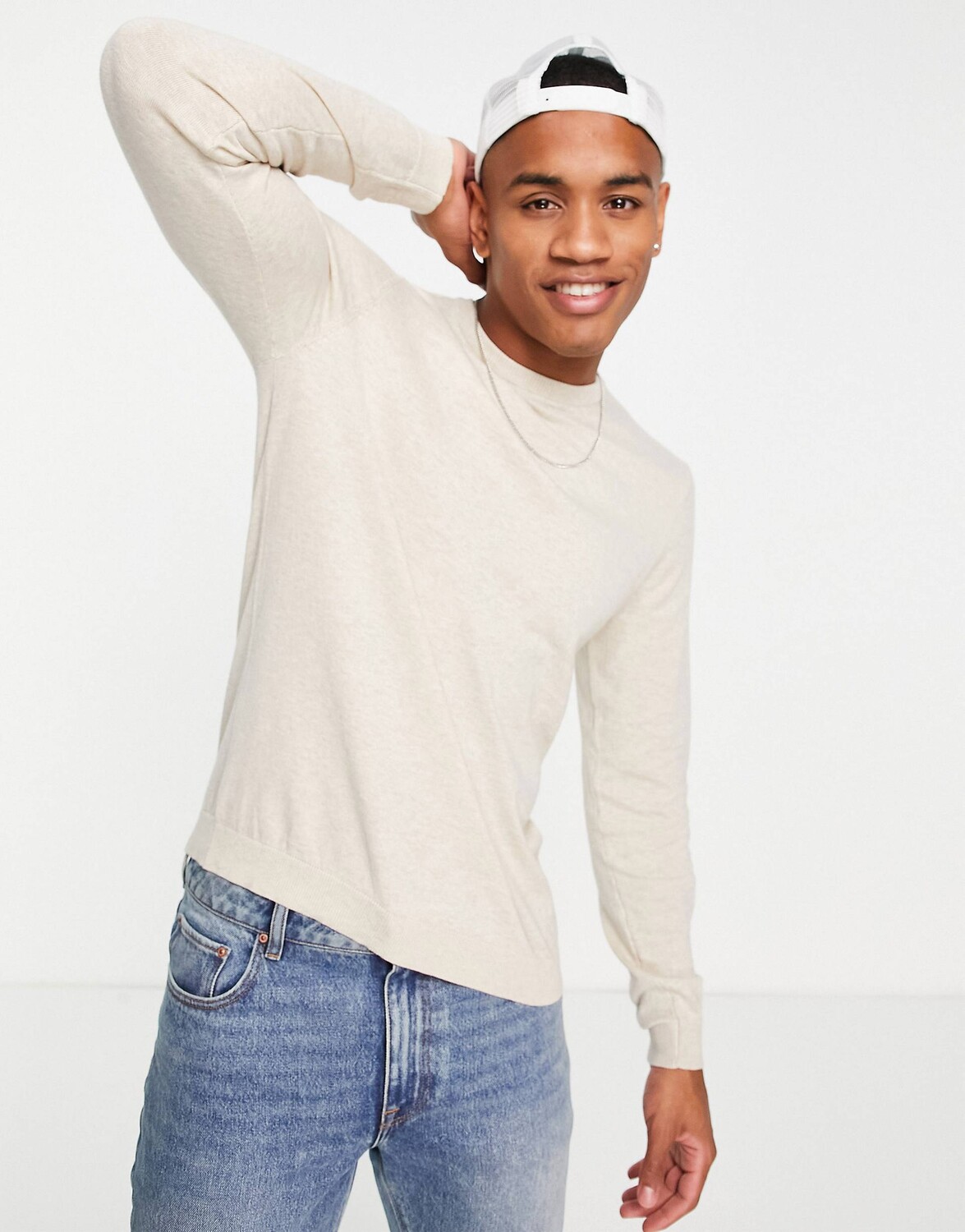 

Вязаный хлопковый джемпер цвета овсянки ASOS DESIGN