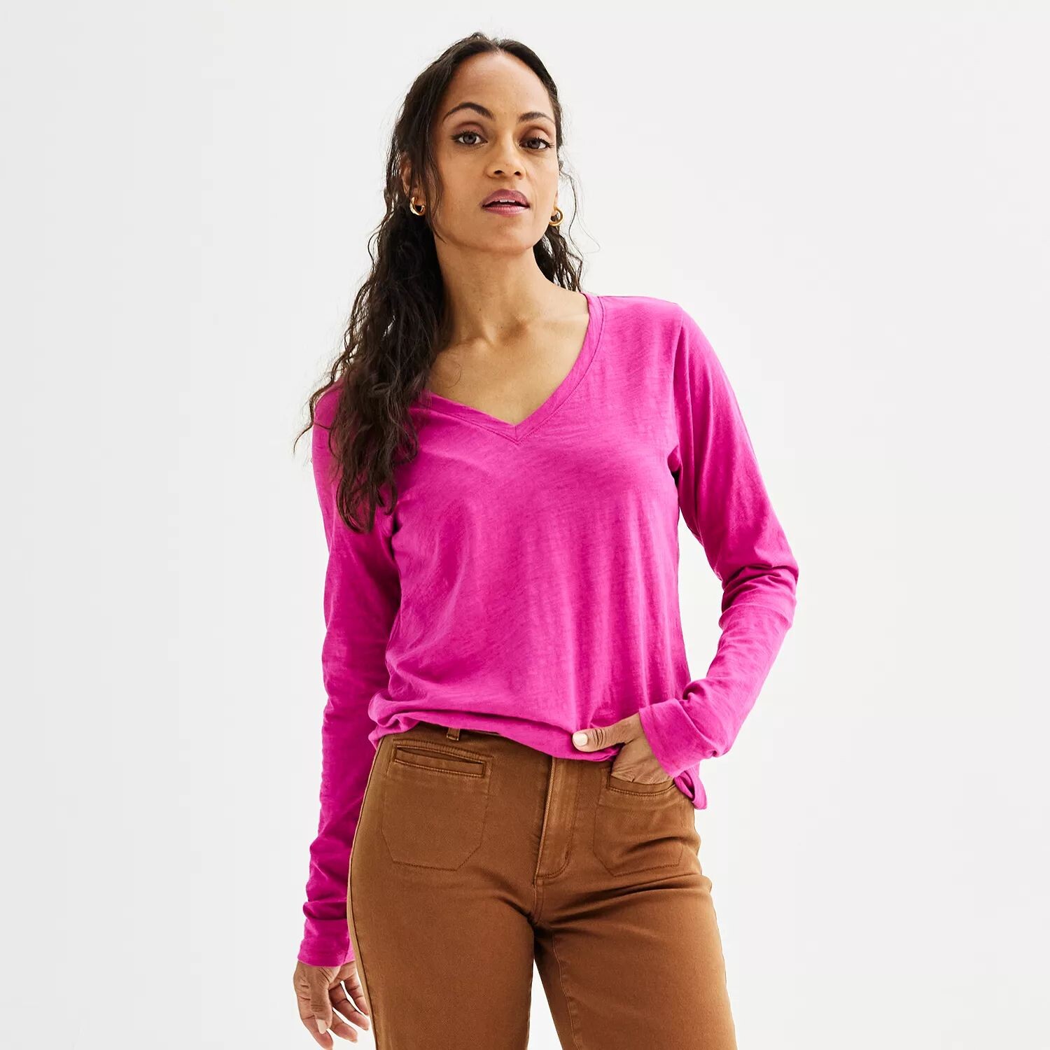 

Petite Sonoma Goods For Life Повседневная футболка с V-образным вырезом и длинными рукавами Sonoma Goods For Life