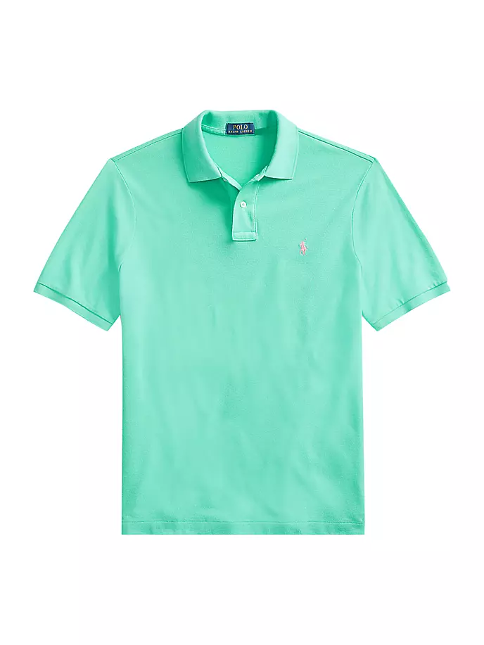 цена Облегающая футболка-поло из хлопковой сетки на заказ Polo Ralph Lauren, цвет sunset green